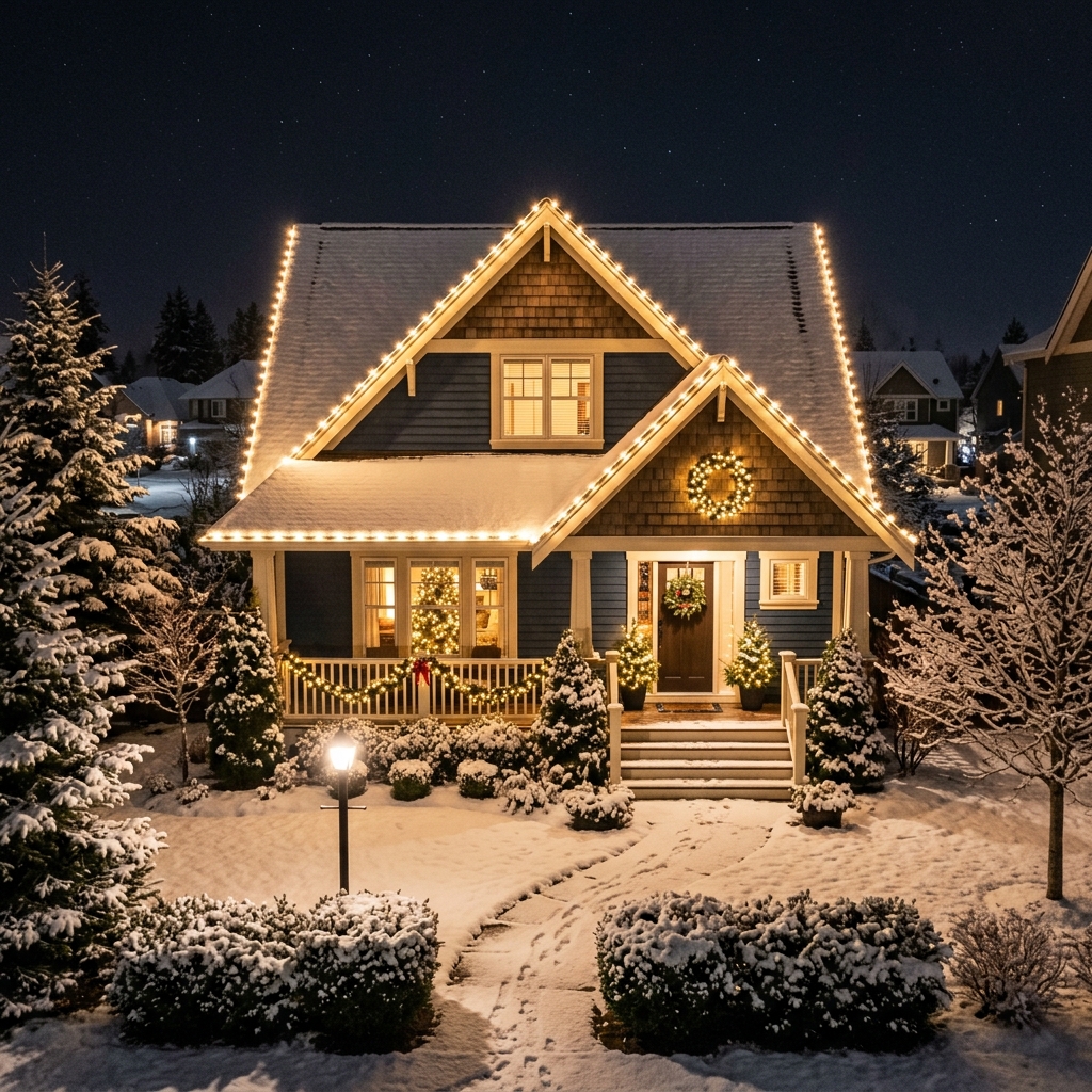 Classic Roofline Holiday Lighting Installation