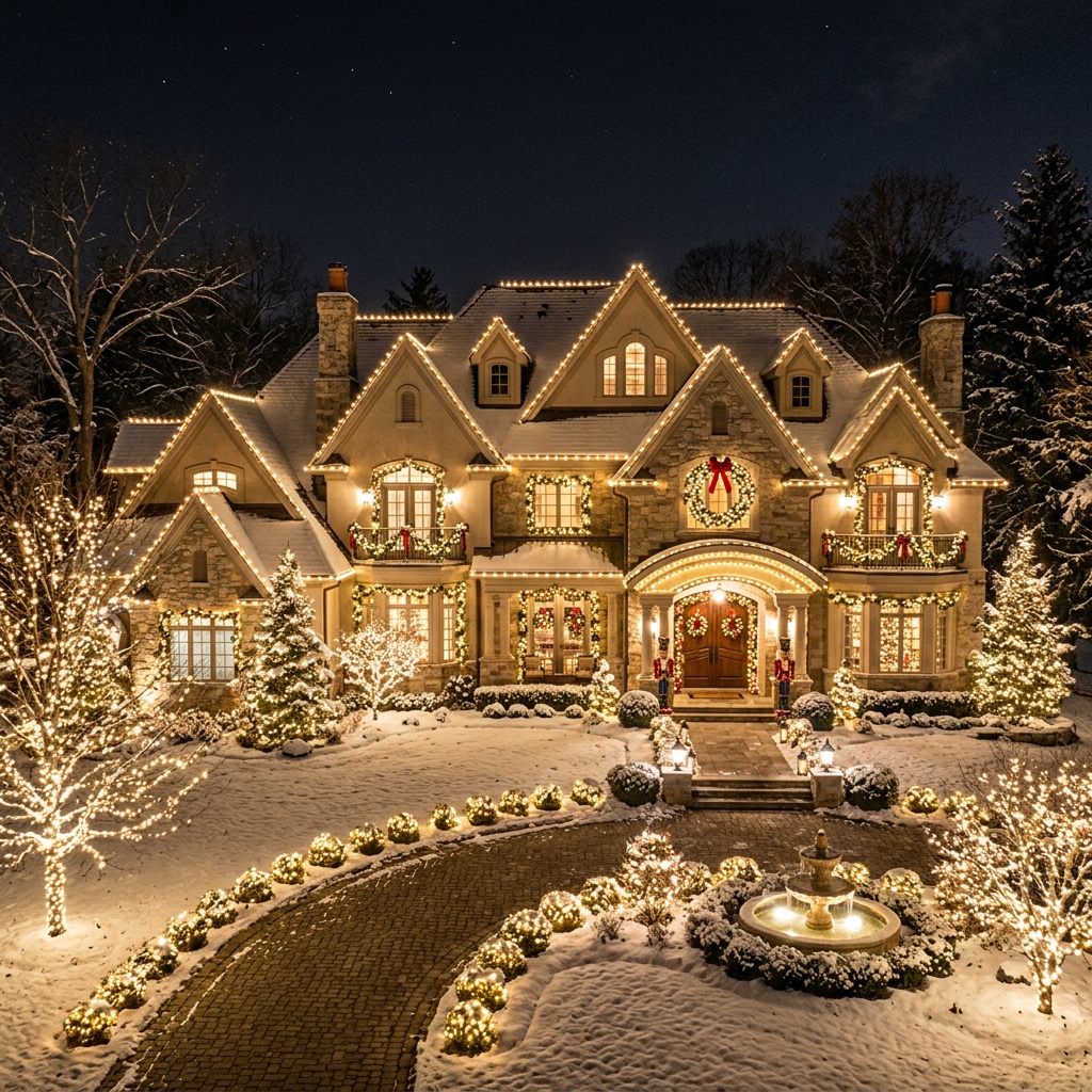 Full Estate Multi-Gable Holiday Lights