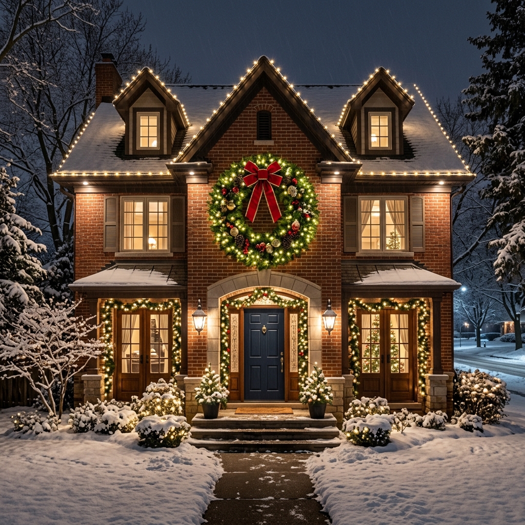 Wreath and Facade Holiday Home Accent Lighting
